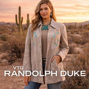 VTG Randolph Duke Genuine Suede Embroidered Western Jacket Leather Coat SIZE 12